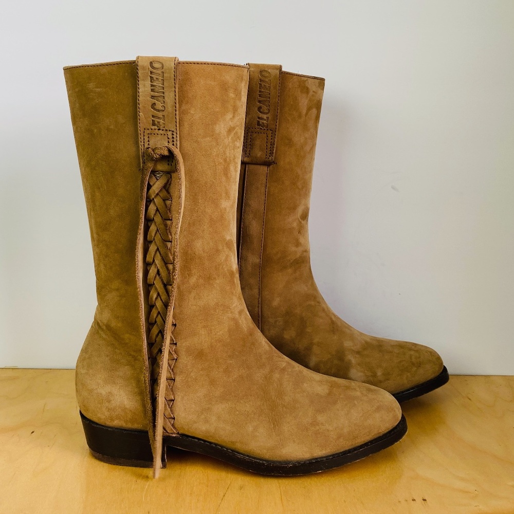 Vintage, Mexico,  Womens El Canelo Tan Suede Calf Length Boots, Mex 25 / 8.5.